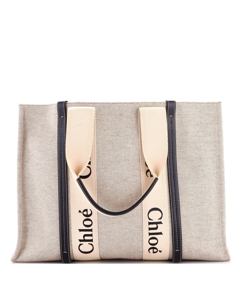 Pre-Owned Chloe Large Woody Tote Canvas with Leather