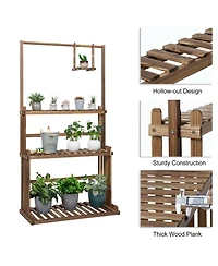 Unho 4-Tier Solid Pine Plant Stand with Drainage, Indoor Outdoor Flower Shelf