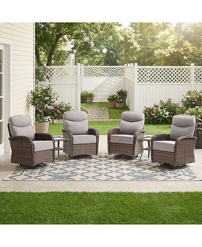 Pocassy Outdoor Wicker Patio Furniture Set,High Back Swivel Rocker Chairs withThickened Cushions and Side Table