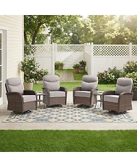 Pocassy Outdoor Wicker Patio Furniture Set,High Back Swivel Rocker Chairs withThickened Cushions and Side Table