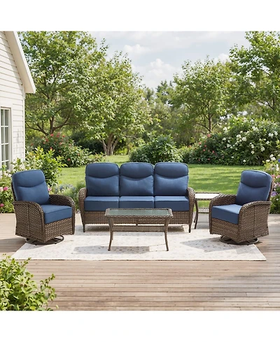 Pocassy Piece Patio Furniture Pe Wicker Outdoor Conversation Set with Cushion,All-Weather Rattan Swivel Rocker Chairs Couch Tables