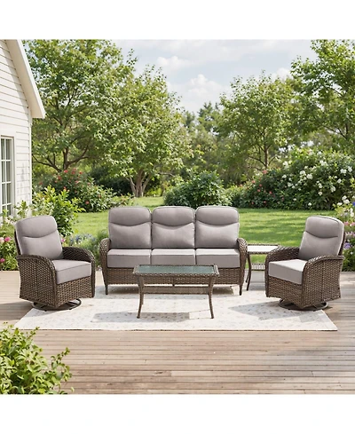 Pocassy Piece Patio Furniture Pe Wicker Outdoor Conversation Set with Cushion,All-Weather Rattan Swivel Rocker Chairs Couch Tables
