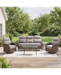 Pocassy Piece Patio Furniture Pe Wicker Outdoor Conversation Set with Cushion,All-Weather Rattan Swivel Rocker Chairs Couch Tables