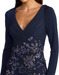 Mac Duggal Women's Floral Embroidered Jersey Long Sleeve Gown