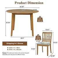 Streamdale Furniture 5- Piece Round Dining Set, Wood Table and 4 Upholstered Chairs
