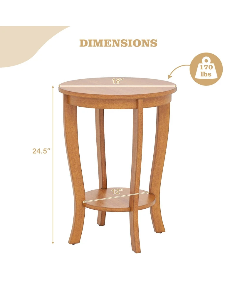 Sugift 2-tier Round End Table with Solid Wood Legs