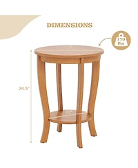 Sugift 2-tier Round End Table with Solid Wood Legs