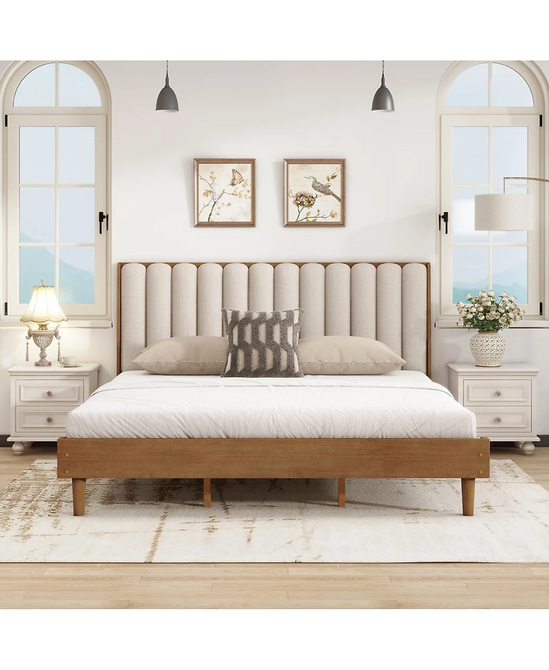 Streamdale Furniture Wood Bed with Piano Key Headboard and Strong Frame