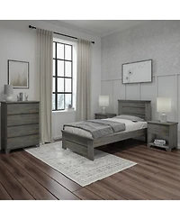 Max & Lily Bed Frame with Panel Headboard, Modern Farmhouse Solid Wood Platform