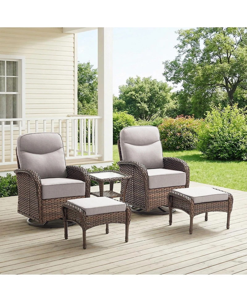 Pocassy Luxury Patio Furniture Set with 6inch Thick Cushion, Outdoor High Back Swivel Rocker Chairs, 5PCS Wicker Conversation