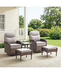 Pocassy Luxury Patio Furniture Set with 6inch Thick Cushion, Outdoor High Back Swivel Rocker Chairs, 5PCS Wicker Conversation