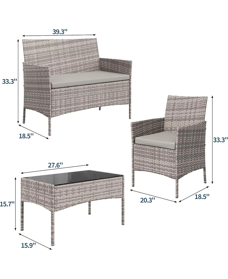 gaomon Patio Rattan Set with Glass Table, Wicker and Cushions