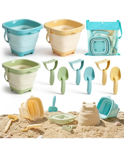 Gnuadz Beach Toys Collapsible Sand Buckets Shovels Rakes Mesh Bag Sandcastle Kit