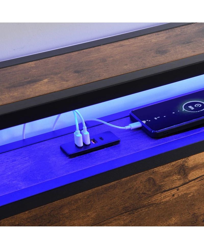 Boyel Living Full Size Industrial Bed Frame with Storage Headboard Led Lights Charging Station and 2 Underbed Drawers