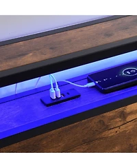 Boyel Living Full Size Industrial Bed Frame with Storage Headboard Led Lights Charging Station and 2 Underbed Drawers