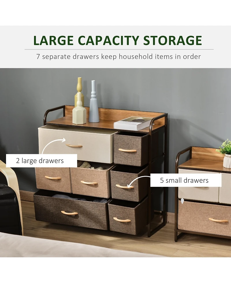Homcom 7-Drawer Dresser, 3-Tier Tower Unit with Steel Frame