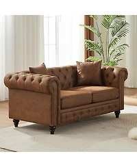 Streamdale Furniture 63.5" Tech Fabric Chesterfield Sofa with Nailhead Trim