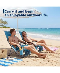 gaomon Folding Portable High Beach Chair with Cup Holder, Storage Pocket and Carry Bag for Camping, Beach, Travel