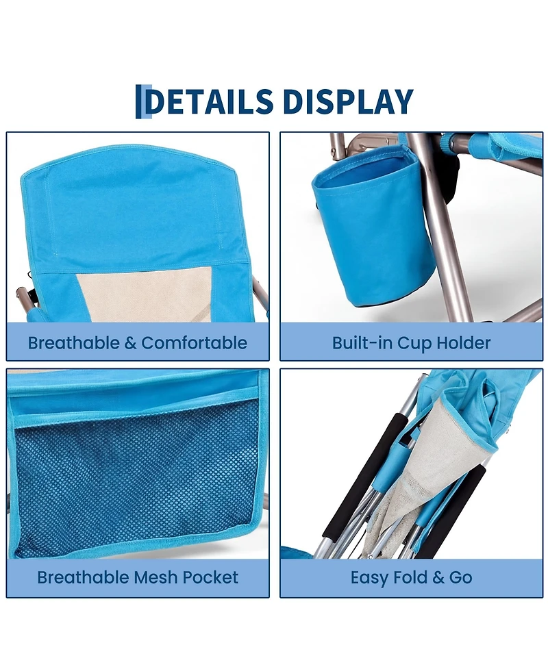 gaomon 2 Piece Portable Folding Low Beach Chair with Cup Holder, Storage Pocket for Camping, Beach, Travel