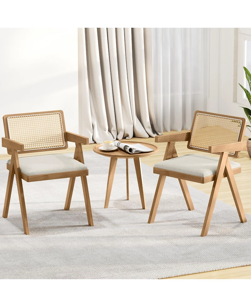 Slickblue Rattan Accent Chairs Set of 2 with Padded Seat and Solid Rubber Wood Frame