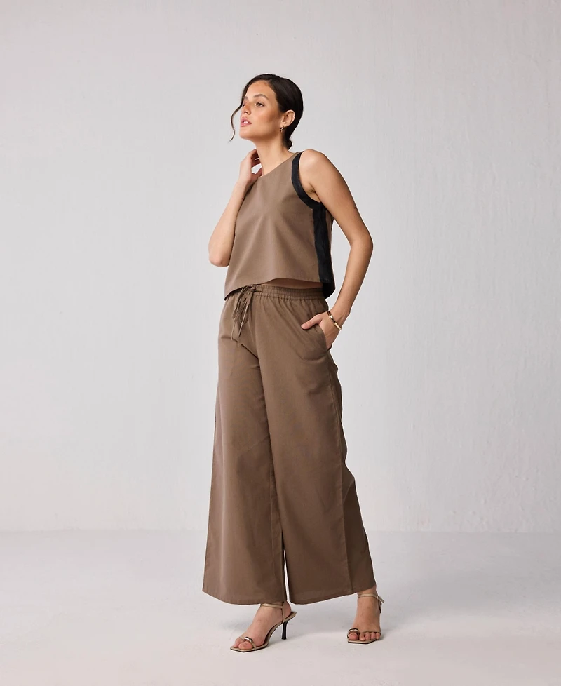 Reistor Women's Matching Set with Wide-leg Pants and Colorblock Top