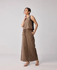 Reistor Women's Matching Set with Wide-leg Pants and Colorblock Top