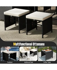 Sugift Patio Dining Set with Tempered Glass Table and Ottoman