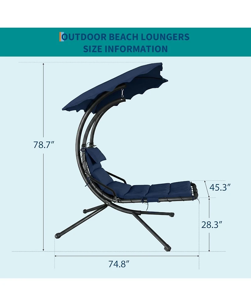 gaomon Hanging Chaise Lounge Swing Chair, Curved Steel Outdoor Hammock Lounger for Patio Pool Garden Backyard Porch