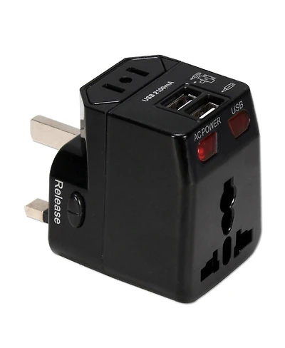 Qvs Premium World Travel Power Adapter with Surge Protection & 2.1A Dual-usb Charger