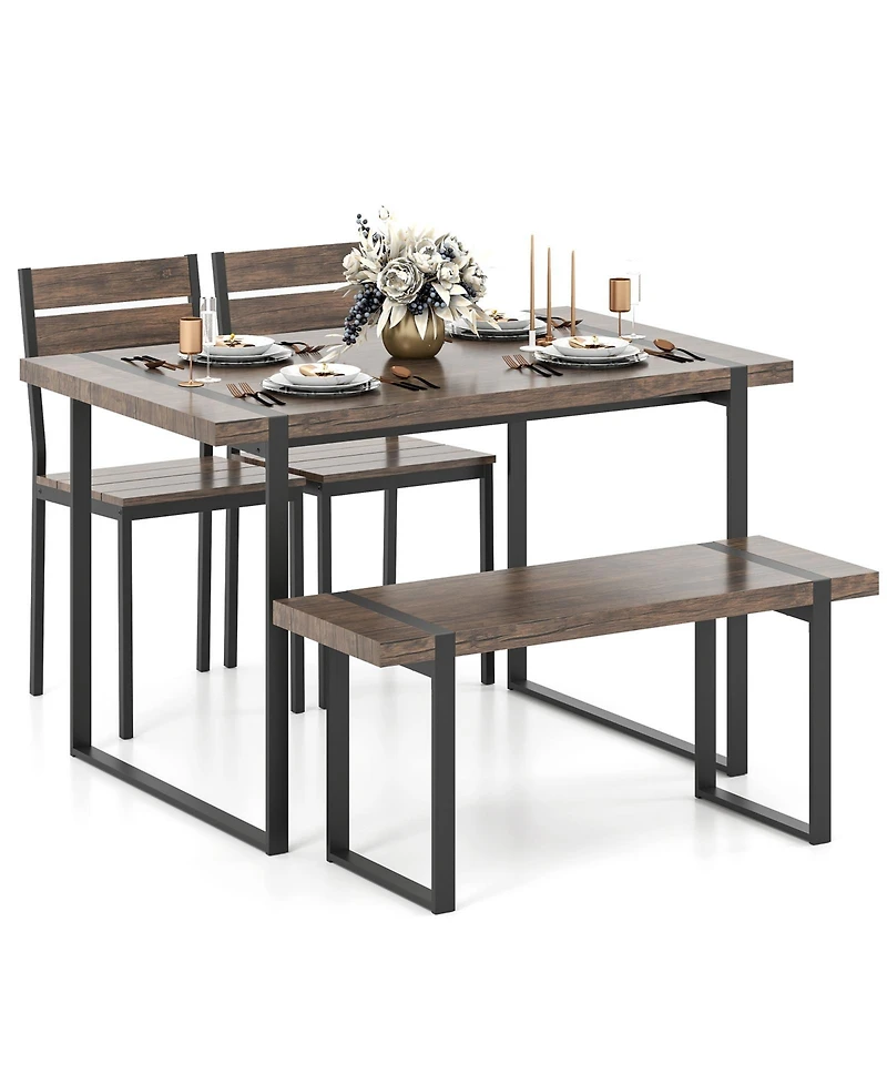 Slickblue Compact 4 Piece Dining Table Set with Bench and Chairs