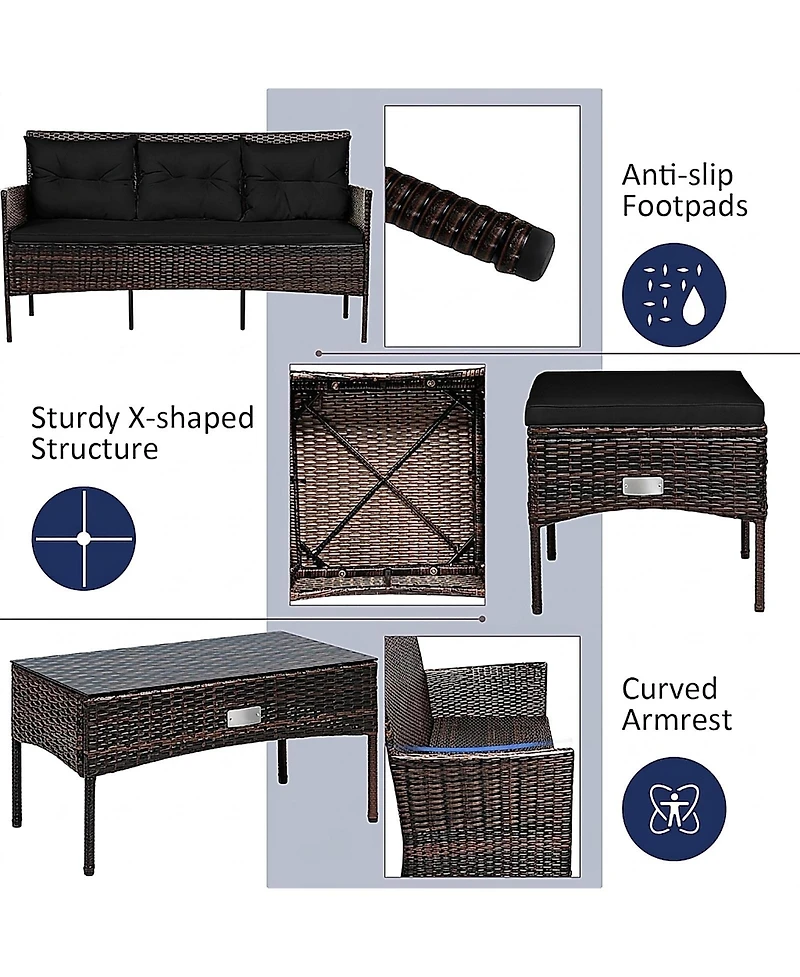SUGIFTPatio Furniture Sectional Set with Cozy Cushions
