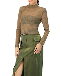 Ivonne Women's Long Sleeve Cropped Blouse with High Neck
