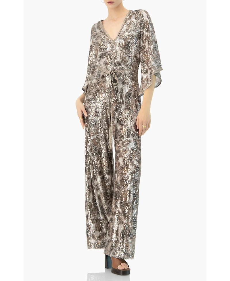 Ivonne Women's Sequin Wide Leg V-Neck Jumpsuit