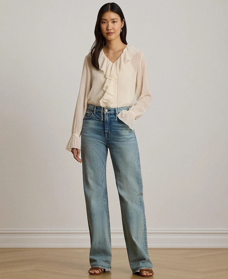 Lauren Ralph Women's Ruffle-Trim V-Neck Blouse