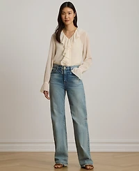 Lauren Ralph Women's Ruffle-Trim V-Neck Blouse