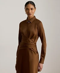 Lauren Ralph Pleated Button-Up Charmeuse Gown