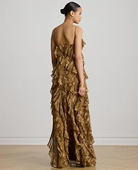 Lauren Ralph Women's Python-Print Ruffle-Trim Georgette Gown