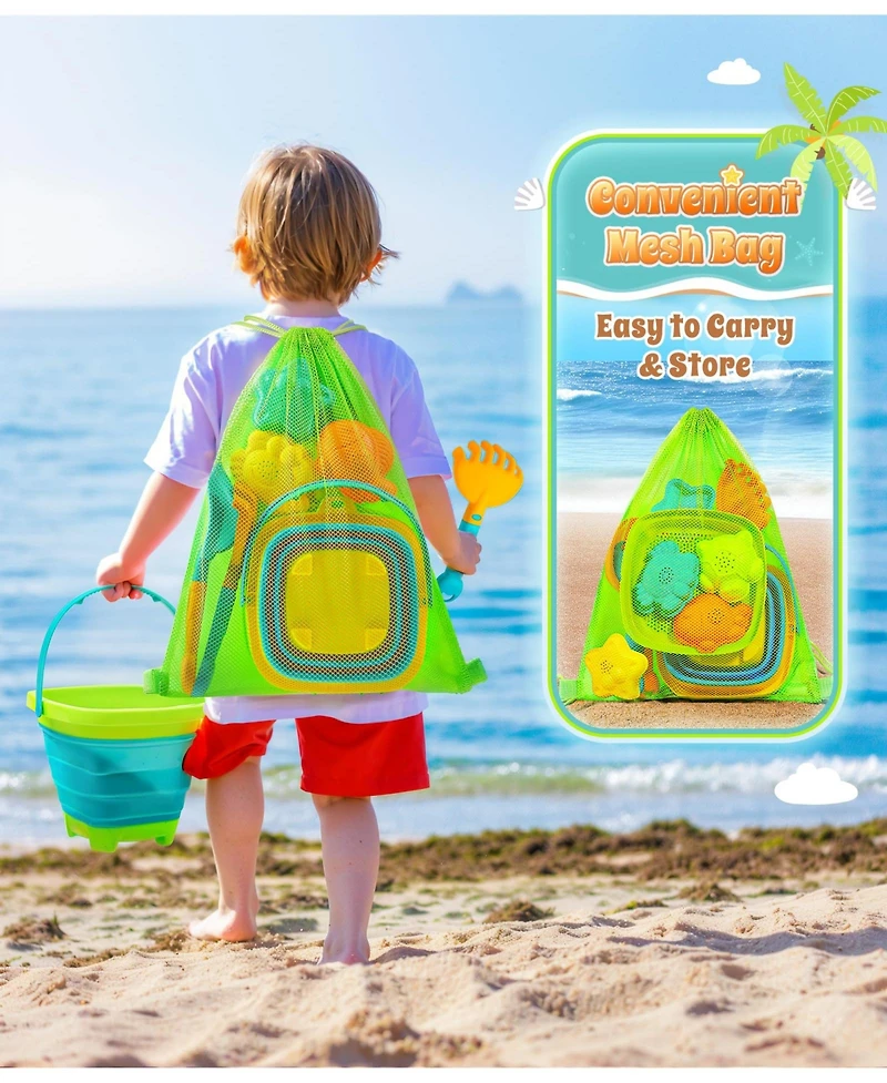 Gnuadz Collapsible Beach Sand Toys Bucket Set Mesh Bag