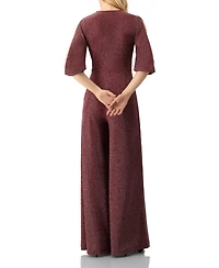 Ivonne Women's Shimmering V-Neck Jumpsuit with 3/4 Sleeves