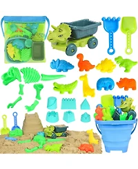 Gnuadz 25-piece Beach Sand Toys Dump Truck Bucket Shovel Rake Dinosaur Molds Mesh Bag