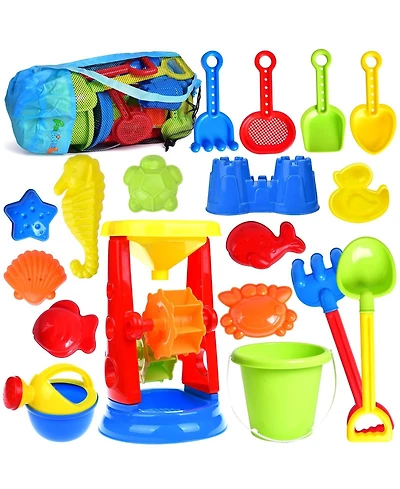 Gnuadz 19-piece Sand Toys Set Water Wheel Bucket Molds Mesh Bag Kids Beach Play Kit