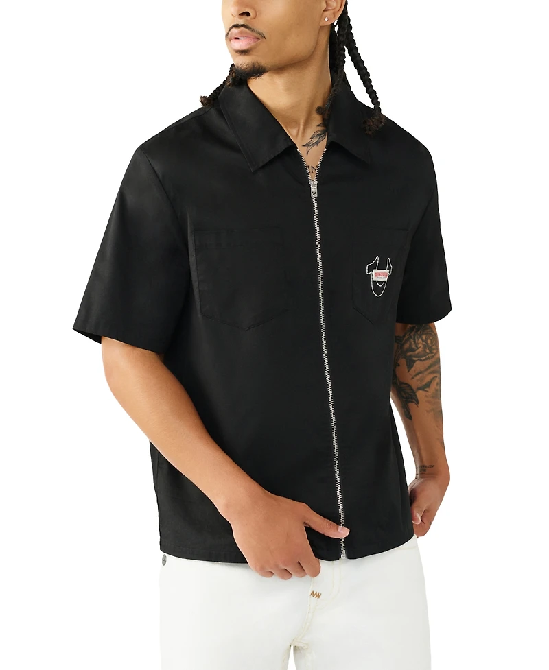 True Religion Men's Full-Zip Short-Sleeve Shirt