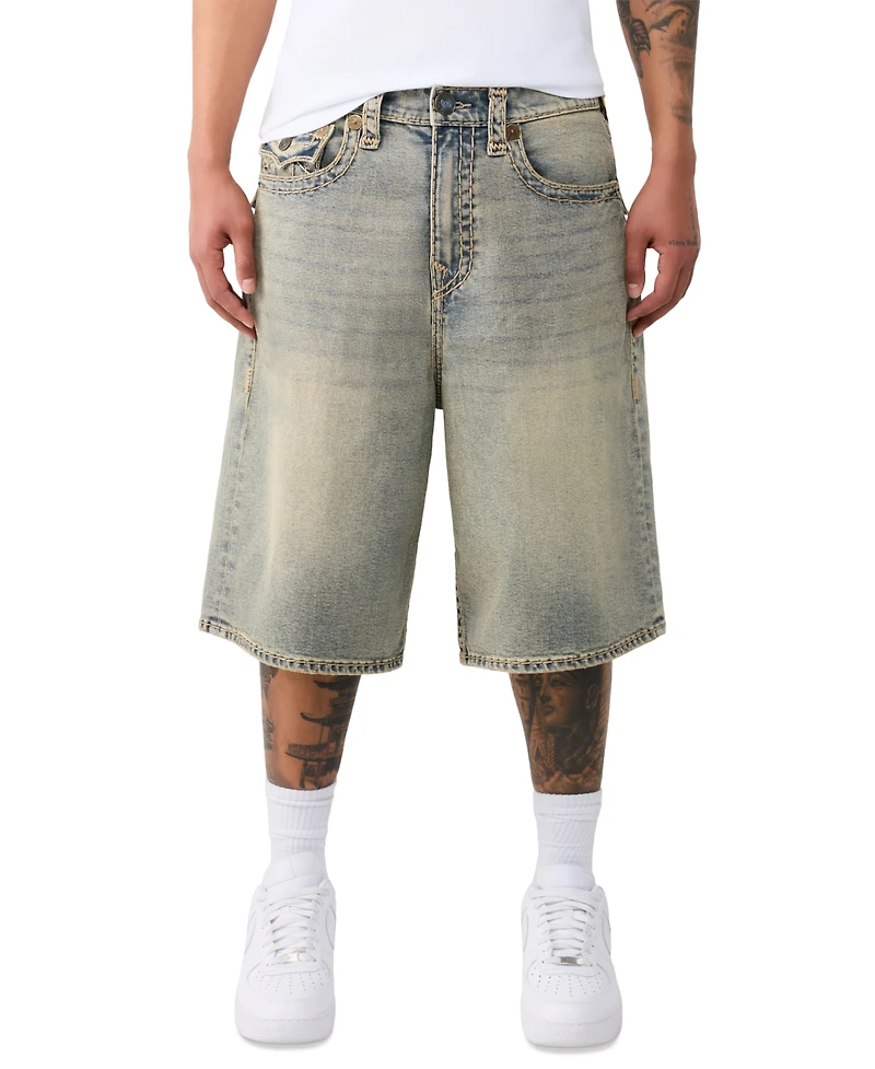 True Religion Men's Mikey Baggy Super T Flap Denim Shorts