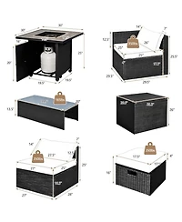 Sugift Outdoor Pe Rattan Wicker Sectional Sofa with Gas Fire Pit Table