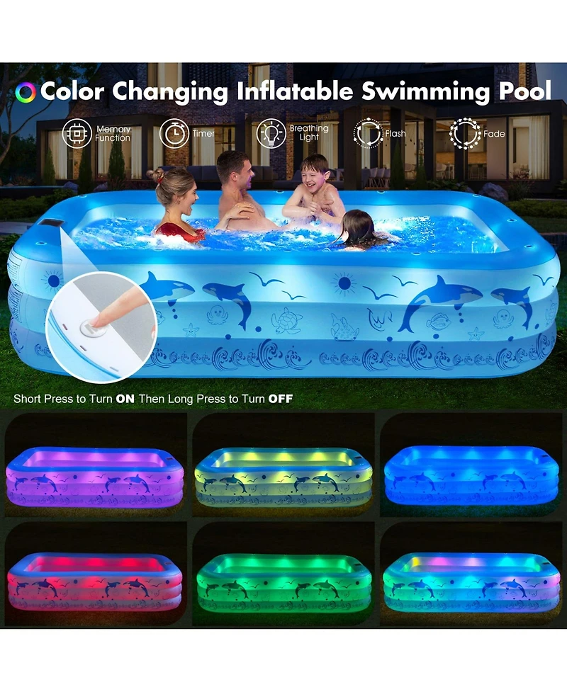 Gnuadz Inflatable Pool With Lights Family Swimming Backyard