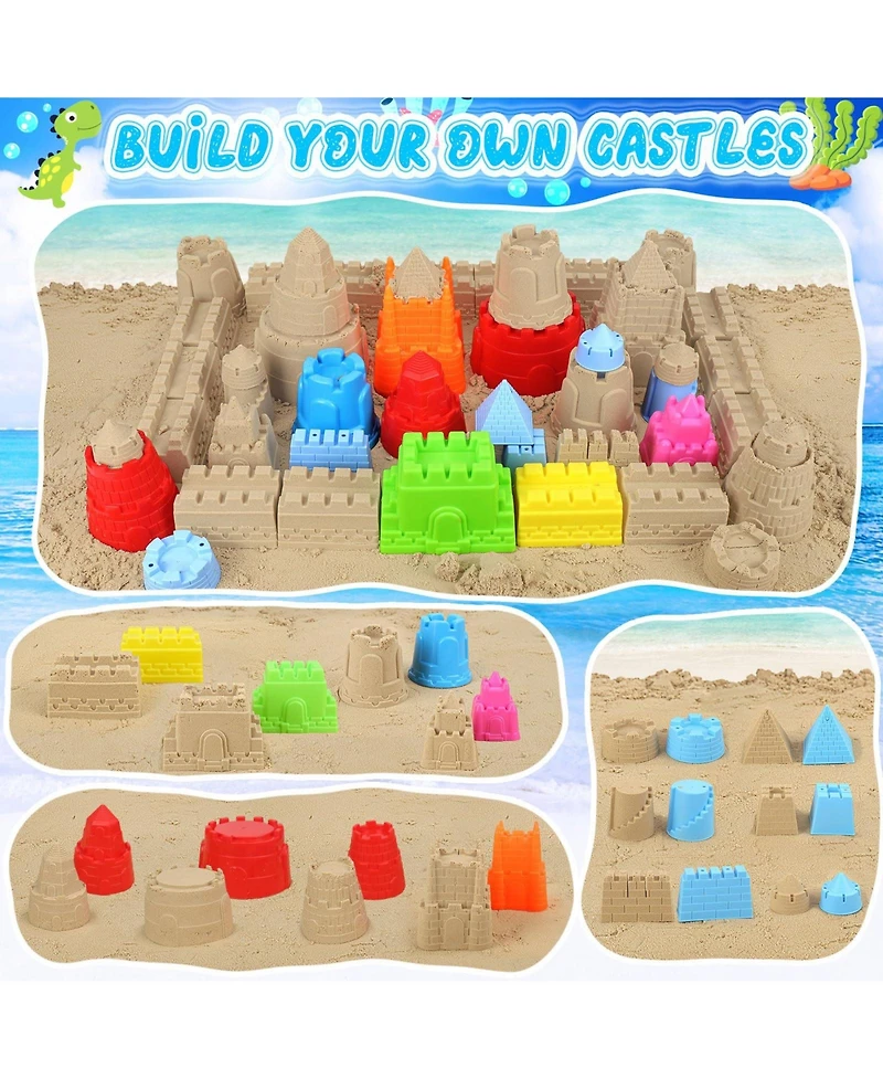 Gnuadz 32-piece Collapsible Beach Toys Sand Castle Kit Bucket Shovel Mesh Bag Kids 3-12