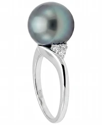 Macy's Cultured Tahitian Pearl (10mm) & Diamond (1/10 ct. t.w.) Ring in 14k White Gold