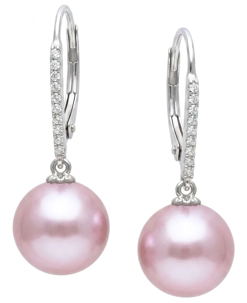Macy's Cultured Freshwater Pearl (10mm) & Diamond (1/10 ct. t.w.) Drop Earrings in 14k White Gold
