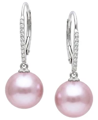 Macy's Cultured Freshwater Pearl (10mm) & Diamond (1/10 ct. t.w.) Drop Earrings in 14k White Gold