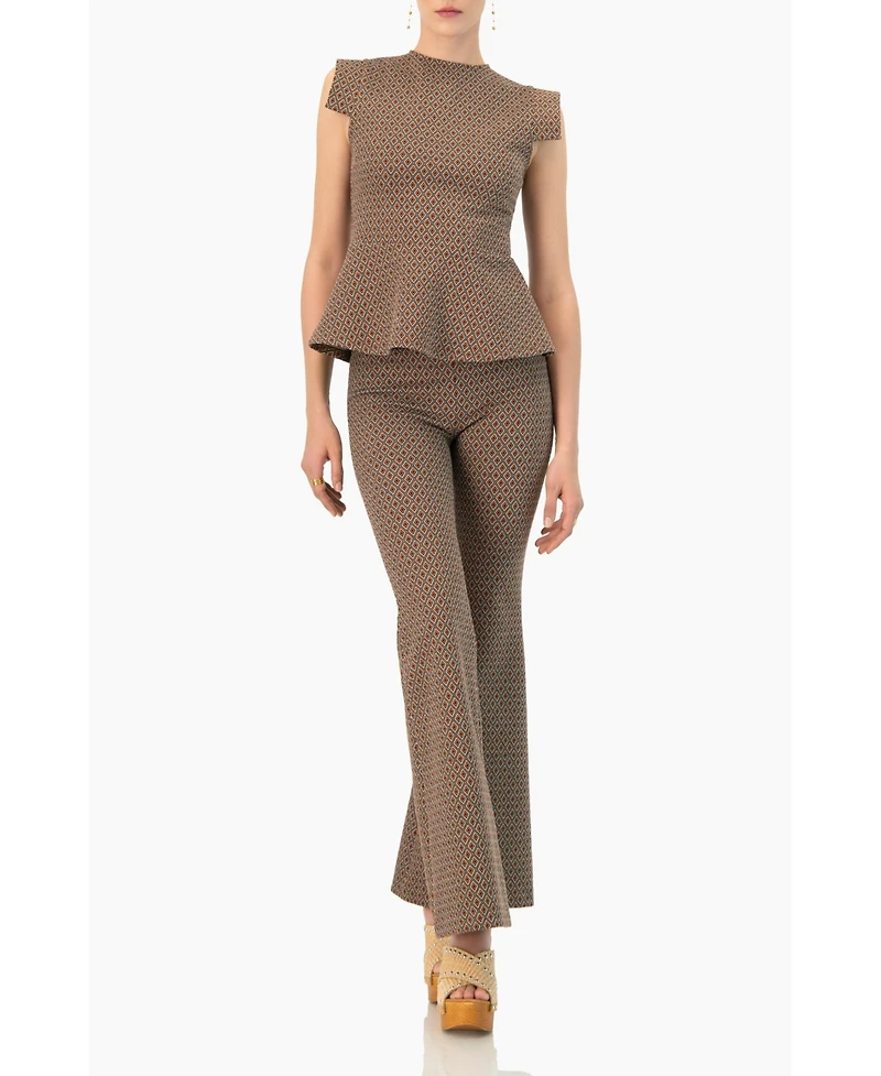 Ivonne Women's Geometric Jacquard Flared Pants